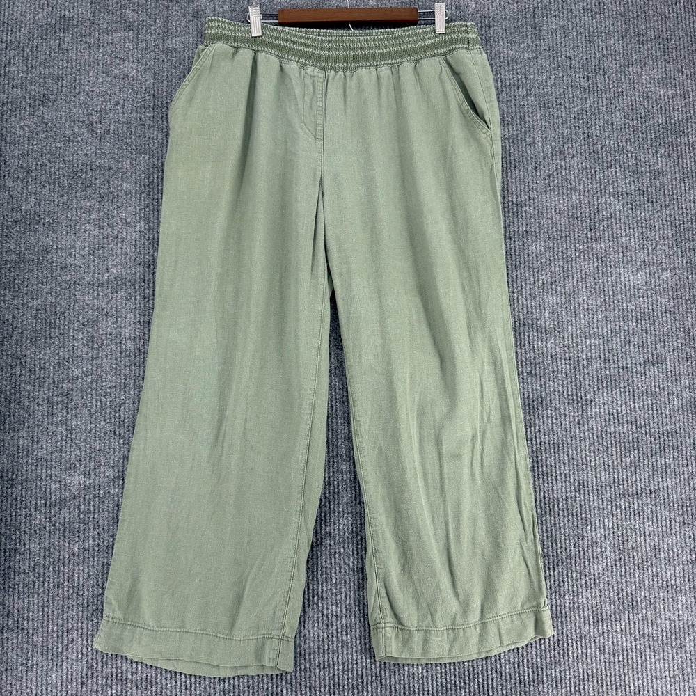 Briggs women's linen blend wide leg crop pants sage green XL pull on cottage